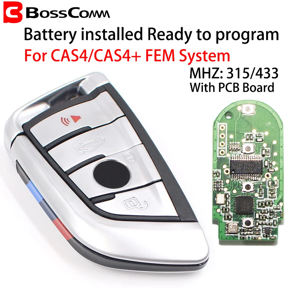 Bosscomm Автомобилен Ключ Дистанционно Управление за BMW CAS4 CAS4 + МКЕ Система 4 Бутона 49Chip 315 433 Mhz Смарт Ключ за Подмяна на