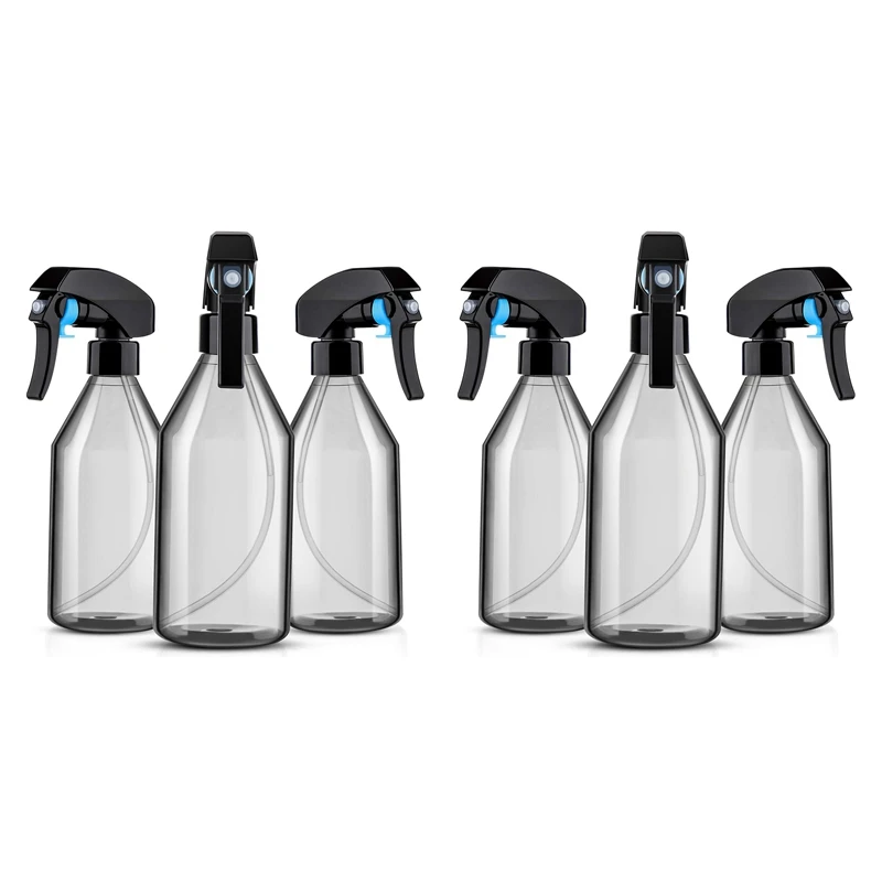 Пластмасови бутилки с пистолет за почистващи препарати, 10 унции, за многократна употреба празен контейнер със здрав черен спрей, 6 бр