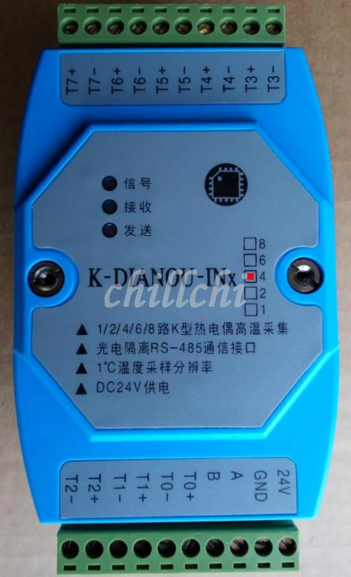 4 пътна термопара тип K за измерване на температурата на RTU MODBUS протокол фотоэлектрическая изолация 485 мрежа