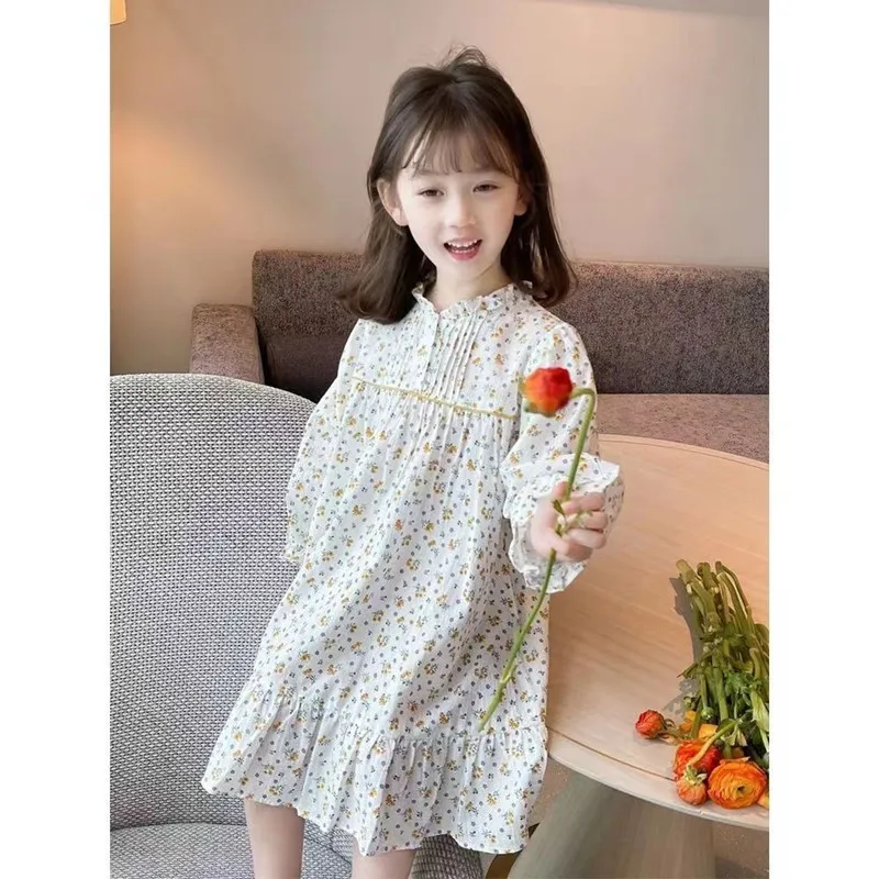 Рокля с цветен модел за момичета, Новост 2022 г., Модни дрехи за момичета в корейски стил, Детски пролетно-есенни рокли с дълъг ръкав, 4, 6, 8, 11 години