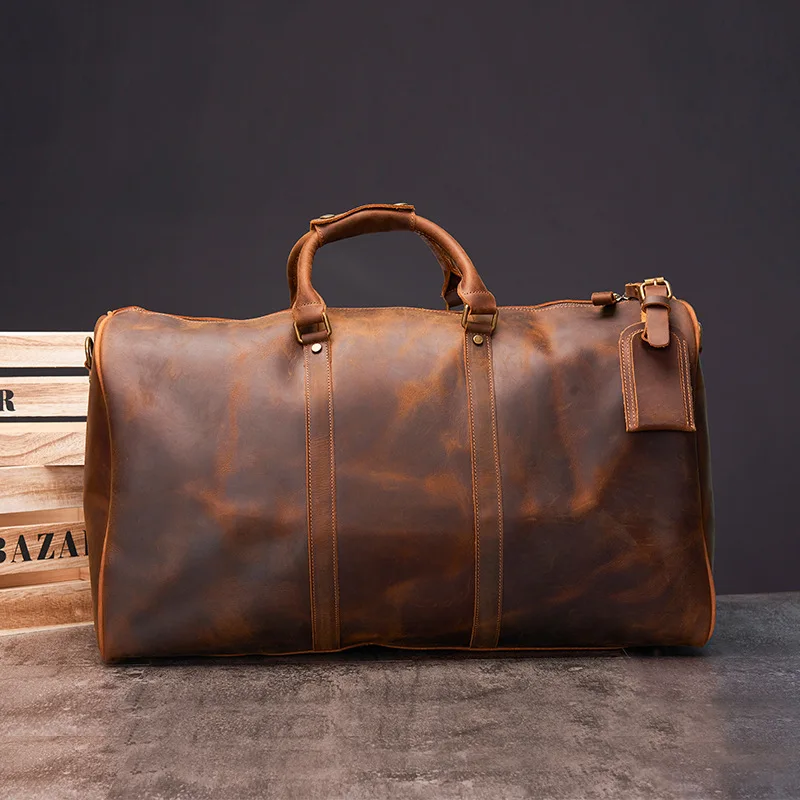 Продажба на Мъжки и Дамски Мека Чанта от Естествена Кожа, Ретро Чанта за Ръчен Багаж, Голям Голям Чанта на Рамото, Чанта за почивни Дни за Пътуване