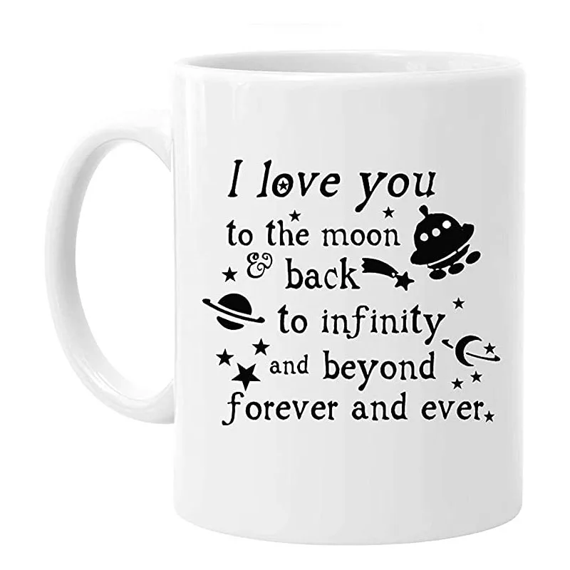 Романтичната Чаша със забавни цитати на 11 Грама - обичам Те до Луната и обратно, Тема, Кафе, Чай Бели Чаши Чаша, Подарък за Влюбени Co