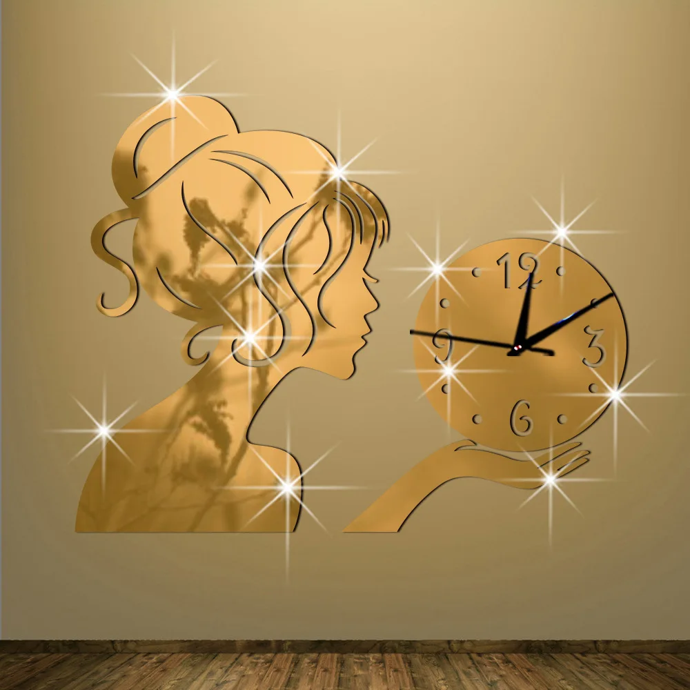 Евтини Стенни часовници Часовници на стената Оригиналност Мода Технология Огледало Момиче Огледално етикети Часовници и Часовници Стенни стикери