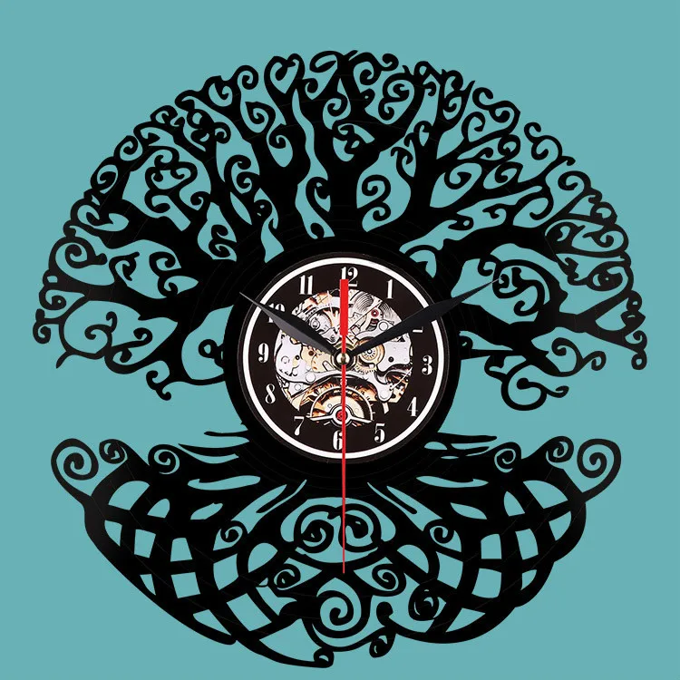 Горски дървета vinyl плоча стенни часовници завод Винил и Стенни Часовници черни кухи потребителски декоративни часовници