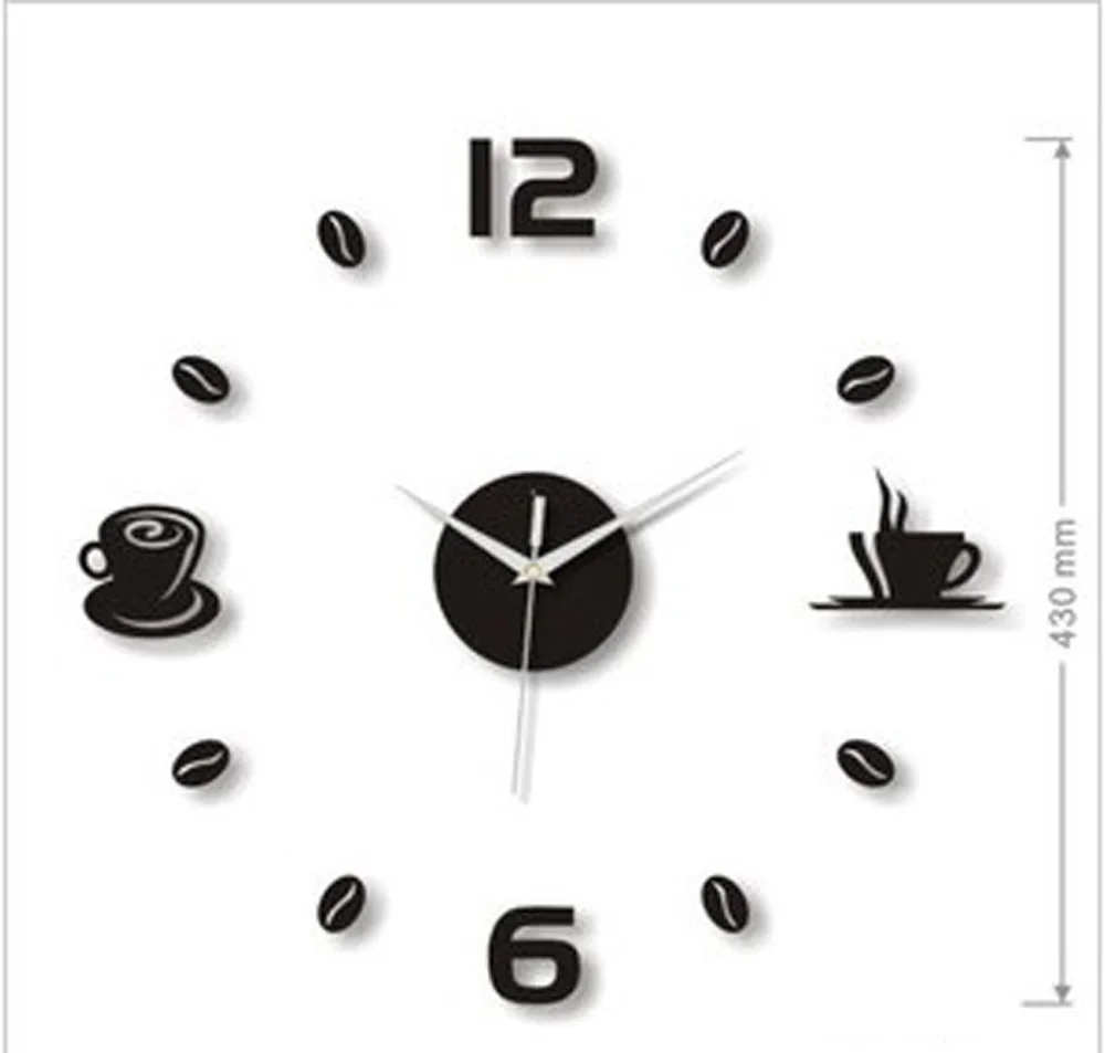 3D Огледални Стенни часовници Самозалепващи Тъпо Акрилни Художествени Кухненски Часовник DIY Кафе на Зърна Кафеена Чаша Декор Стикери За Стена Стенен Декор-3