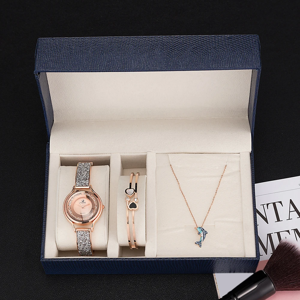 ZONMFEI маркови кварцов ръчен часовник дамски гривни от неръждаема стомана, колиета с делфина комплекти часа с подарочными кутии за часовници гореща разпродажба