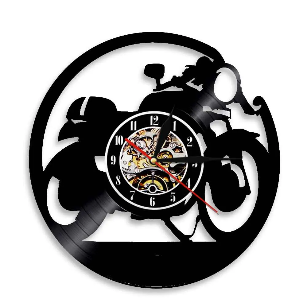 Мотокрос Велосипед Стенни Часовници Момче Стая Начало Декор Байк Vinyl Плоча Стенни Часовници Мотокрос Моторни Състезания Момче Мотоциклетисти Подарък
